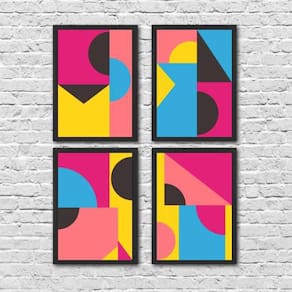 Kit 4 Quadros Abstratos Trend Colors 24X18Cm Preto