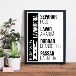 Quadro Regras Da Lavanderia Humor 45X34Cm Moldura Preta