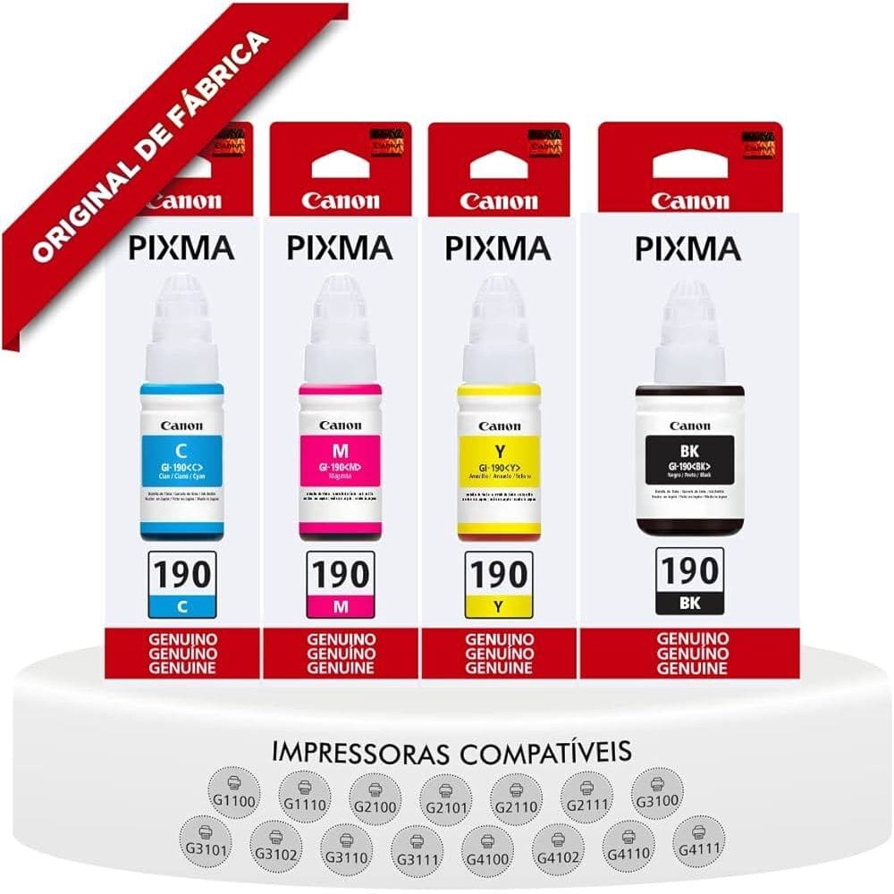 Kit 04 Refil De Tinta Canon Gl-190 G1100 G1110 G2110 G3100 G3110 G4100 BK/C/M/Y