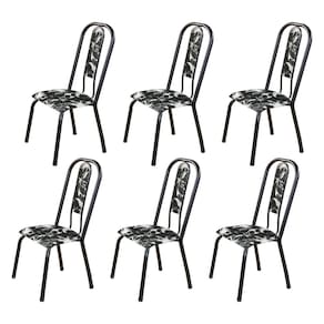 Kit com 06 Cadeiras para Sala de Jantar Fortaleza Floral Preto / Preto