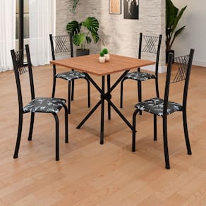Conjunto de Mesa Tubular 70x70cm Tampo em Mdf 4 Cadeiras Sara Floral preto / Preto TXT
