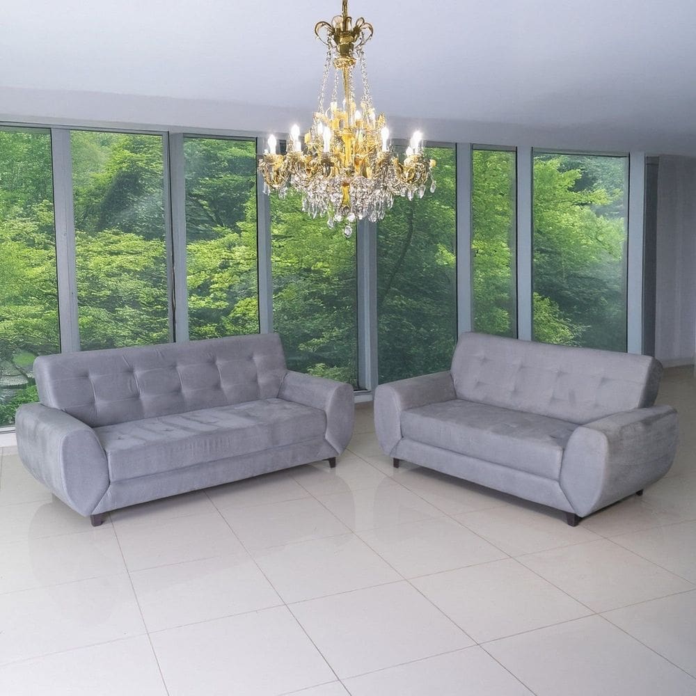 Conjunto de Sofás 3 e 2 Lugares Cristal Cinza