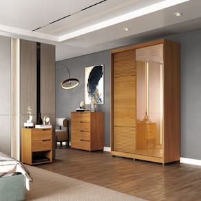 Quarto Solteiro com Guarda-Roupa 2 Portas de Correr, Cômoda e 1 Mesa de Cabeceira Thales Marrom