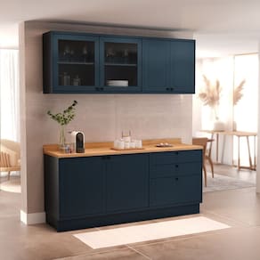 Cozinha Compacta 4 Peças 6 Portas 3 Gavetas com Tampo Sevilha Azul Órion