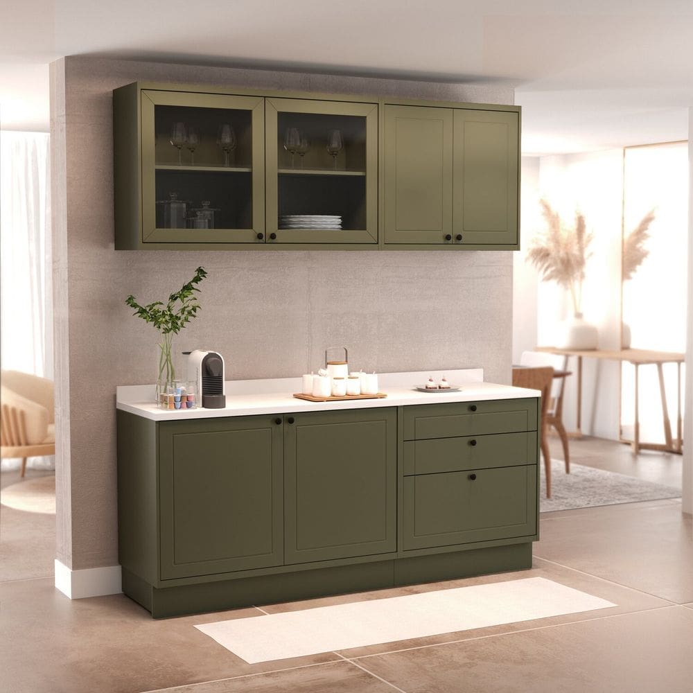 Cozinha Compacta 4 Peças 6 Portas 3 Gavetas com Tampo Sevilha Verde Hill