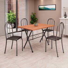 Conjunto de Mesa Tubular 62 100x60cm Tampo em Mdfcom 4 Cadeiras Ane B Preto liso / Martelado Prata