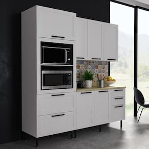 Cozinha Internacional 190cm 4 Peças, 6 Portas e 5 Gavetas Branco