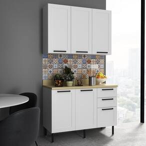 Cozinha Internacional 120cm 2 Peças, 5 Portas e 3 Gavetas Branco