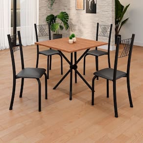 Conjunto de Mesa Tubular 70x70cm Tampo em Mdf 4 Cadeiras Sara Preto Liso / Preto TXT