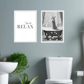 Kit 2 Quadros Banheiro Lhama - Time To Relax 45X34Cm