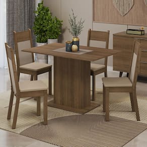 Conjunto Sala de Jantar Mesa Tampo de Madeira 4 Cadeiras Rustic/Crema/Bege Sheila Madesa