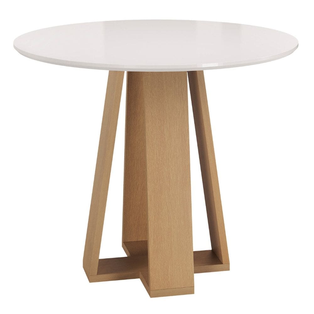 Mesa Redonda com Tampo de Vidro Moderno Mel/Off White
