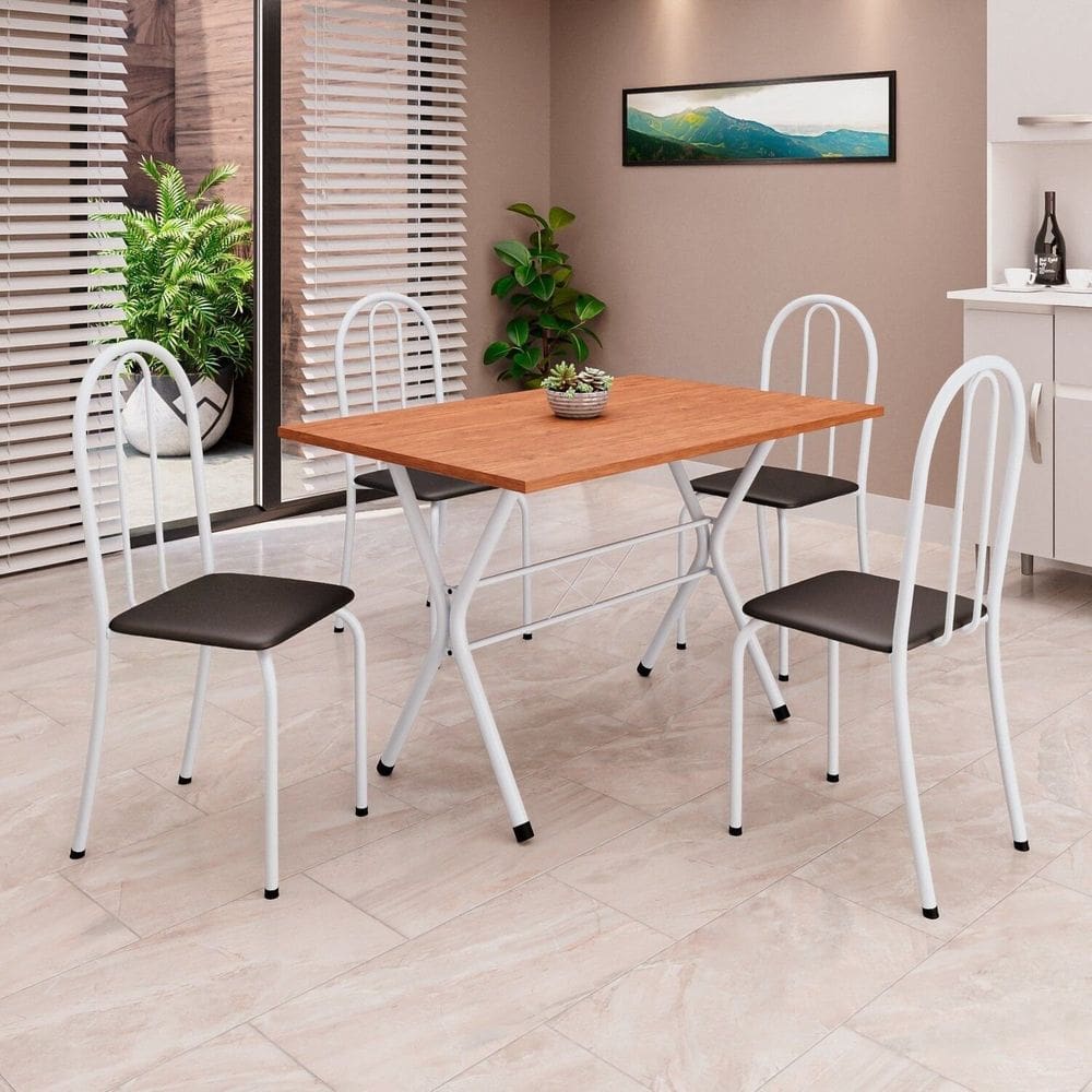 Conjunto de Mesa Tubular 62 100x60cm Tampo em Mdf com 4 Cadeiras Ane B Preto/ Branco