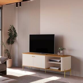 Rack para Tv até 60 Polegadas Tucupí Off White/Marrom/Dourado