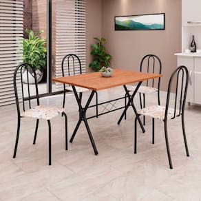Conjunto de Mesa Tubular 100x60cm Tampo em Mdf com 4 Cadeiras Ane B Botanic Bege / Preto