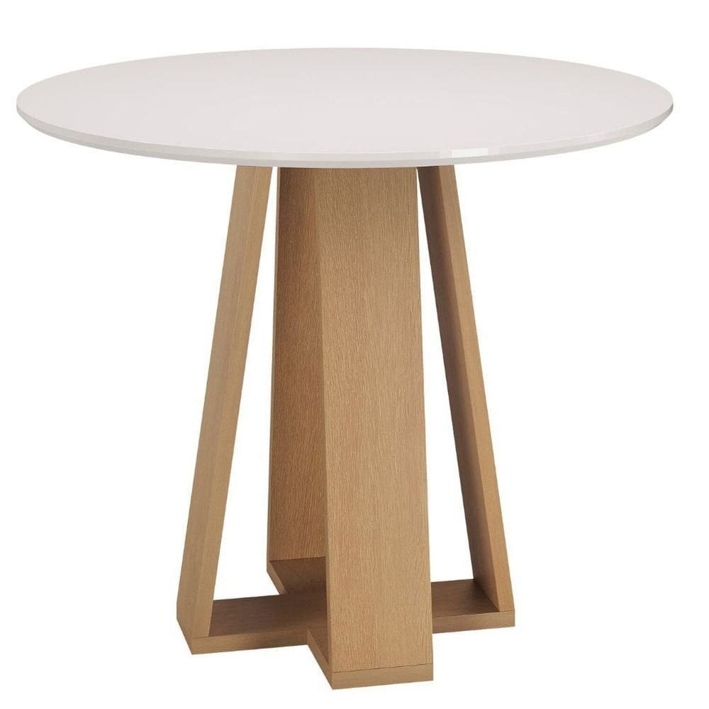 Mesa Redonda 90cm X 81,5cm Moderno Mel/Off-White