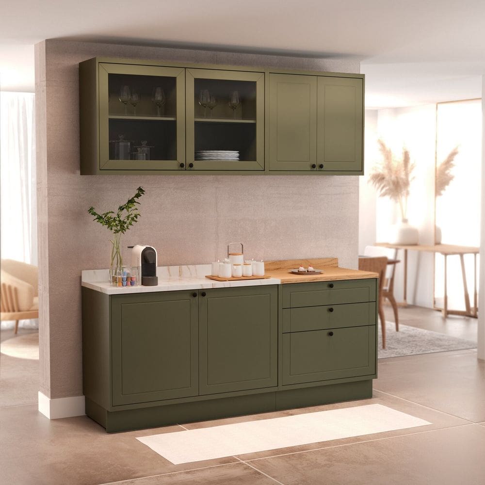 Cozinha Compacta 4 Peças 6 Portas 3 Gavetas 1 Tampo Sevilha Verde Hill