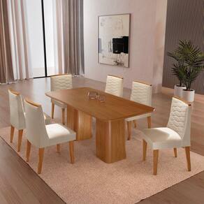 Mesa 180cm Tampo Mdf Canto Copo 6 Cadeiras Sakura Creme / Naturalle / Off White