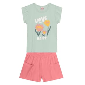 Conjunto Infantil Menina De Flores Com Glitter Verde