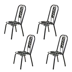 Kit com 04 Cadeiras para Sala de Jantar Fortaleza Floral Preto / Preto
