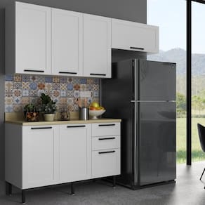 Cozinha Internacional 200cm 4 Peças, 6 Portas e 3 Gavetas Branco