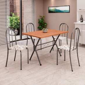 Conjunto de Mesa Tubular 62 100x60cm Tampo em Mdfcom 4 Cadeiras Ane B Arabesco/ Mart Prata