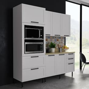 Cozinha Internacional 190cm 3 Peças, 6 Portas e 5 Gavetas Branco