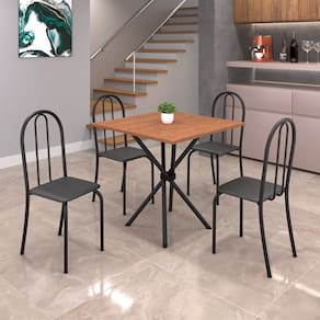 Conjunto de Mesa Tubular 70x70cm Tampo em Mdf com 4 Cadeiras Ane B Preto Liso / Preto TXT