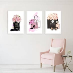 Kit 3 Quadros Bolsa, Sapato E Óculos 24X18Cm - Com Vidro