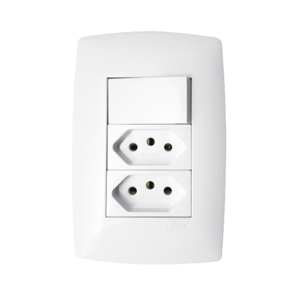 Conjunto Interruptor Simples + 2 Tomadas Com Placa 10A Home