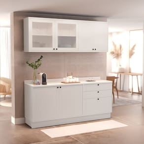 Cozinha Compacta 4 Peças 6 Portas 3 Gavetas com Tampo Sevilha Branco Artico