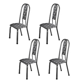 Kit com 04 Cadeiras para de Sala de Jantar Fortaleza Mosaico Branco e Preto / Prata Martelado