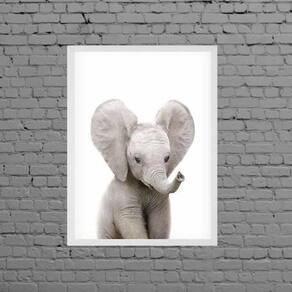 Quadro Decorativo Bebê Elefantinho 33X24Cm Moldura Branca