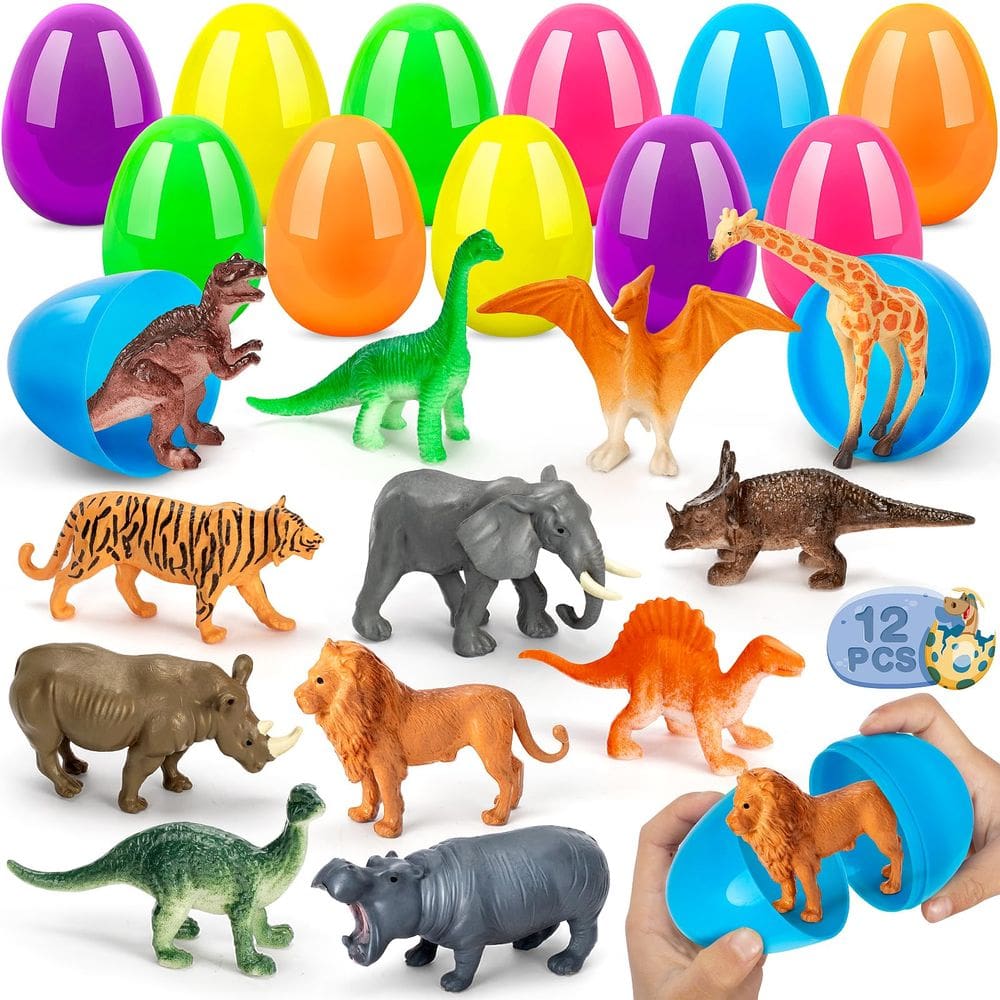 Pacote de 12 ovos de Páscoa pré-cheios IJIGU com dinossauro e animal
