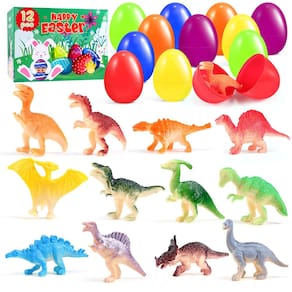 Ovos de Páscoa pré-preenchidos CLAPET com brinquedos de dinossauro, 12 unidades