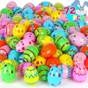 Ovos de Páscoa de plástico Sizonjoy 72 unidades impressas com 8 cm de altura e 6 desenhos