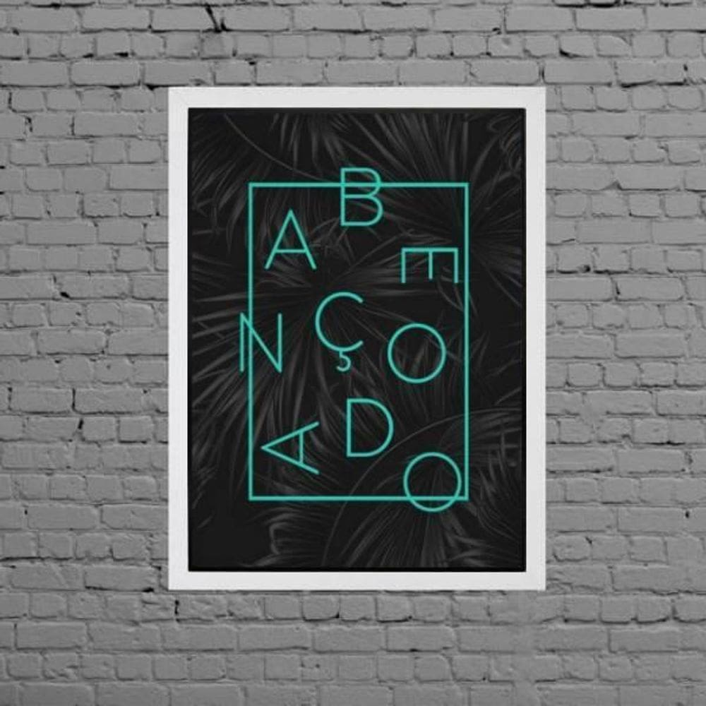 Quadro Decorativo Palavra Abençoado 33X24Cm - Com Vidro