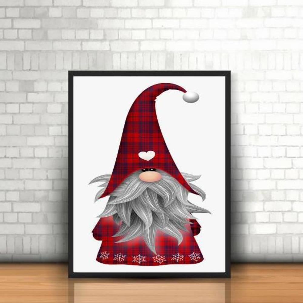 Quadro Decorativo Gnomo De Natal 45X34cm Moldura Preta