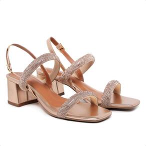 Sandália Feminina Casual Com Salto Acabamento Strass