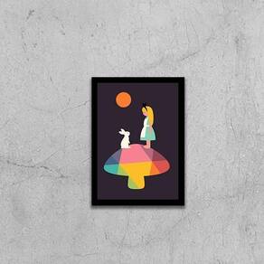 Quadro Figurativo Alice Com Coelho 45X34Cm Com Vidro Preta