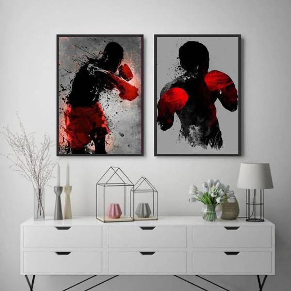 Kit 2 Quadros Lutadores De Boxe 24X18Cm