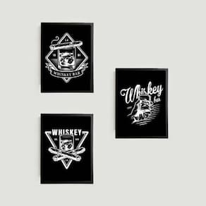 Kit 3 Quadros Whiskey 45X34Cm - Com Vidro Moldura Preta