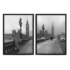 Kit 2 Quadros Fotografias Antigas Londres 45X34Cm - Preta