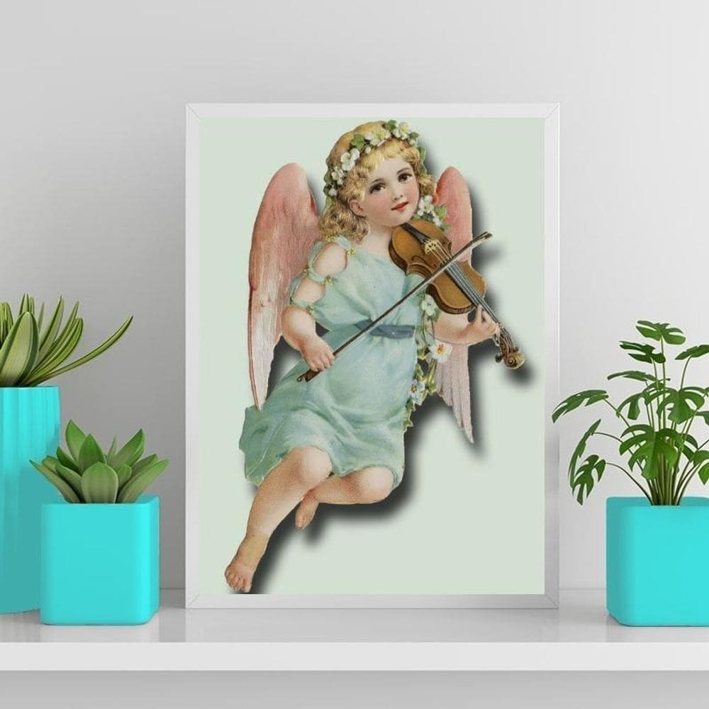 Quadro Decorativo Anjinho Vintage 24X18Cm Com Vidro - Branca
