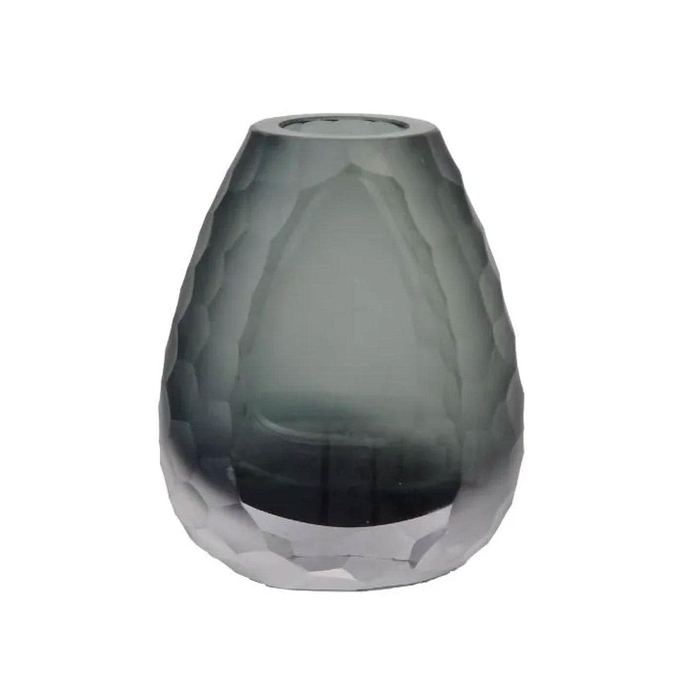 Vaso Oval Vidro Murano Italiano 22X18Cm Médio Cinza Quartzo