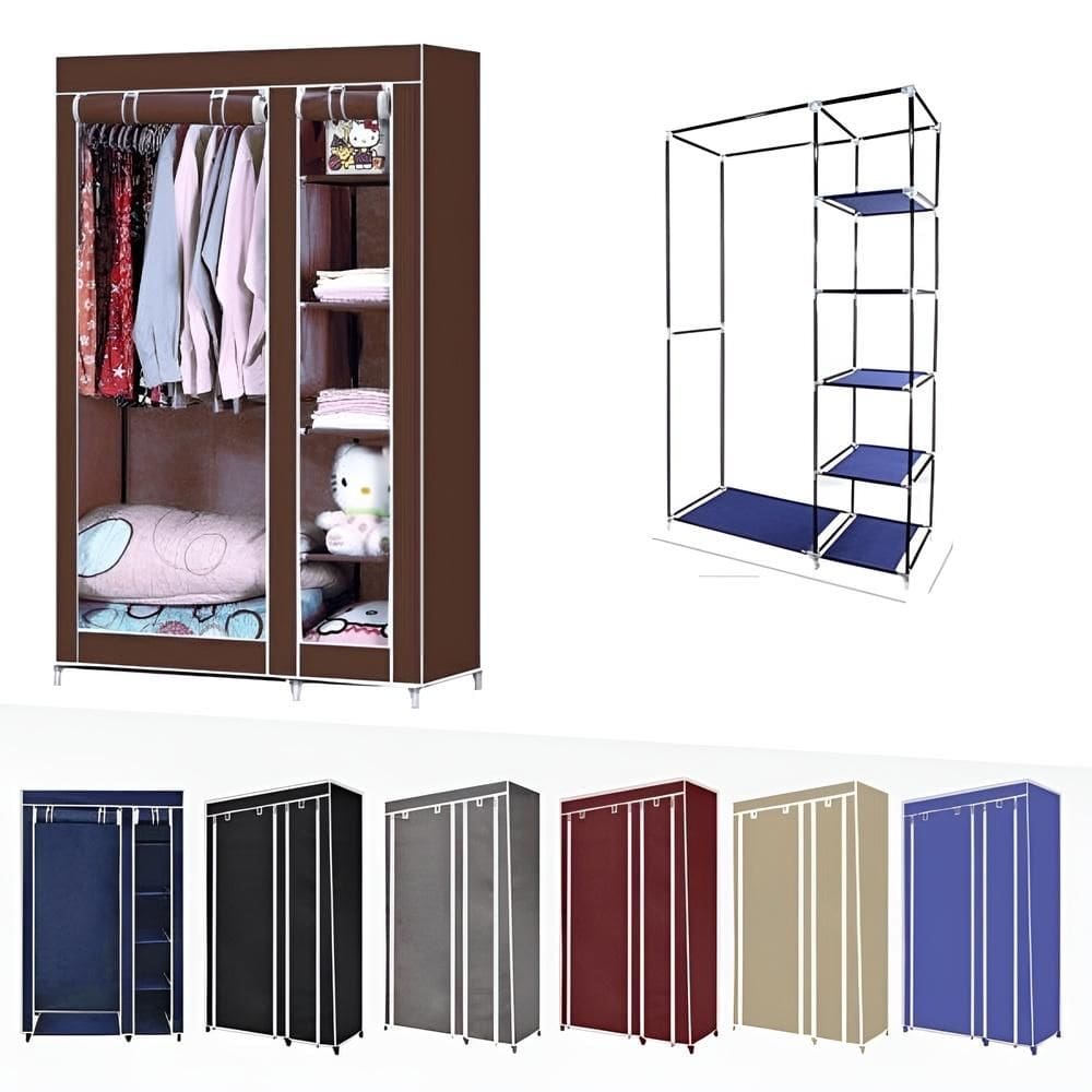 Organizador Dobravel Com Arara Cabideiro 5 Prateleiras Armario Guarda Roupa Portatil