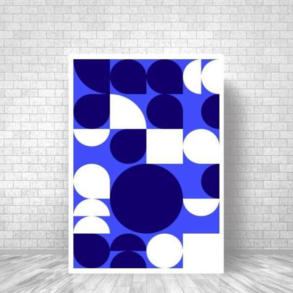 Quadro Geométrico Azul E Branco I 33X24Cm - Moldura Branca