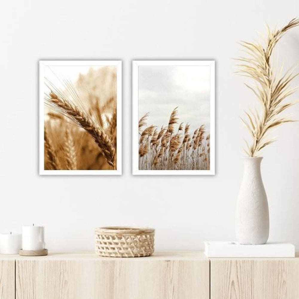 Quadros Trigo E Capim Dos Pampas Moldura Branca 24X18Cm 2Un