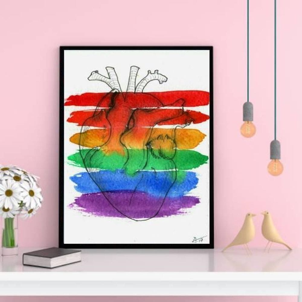 Quadro Decorativo Coração Gay 33X24Cm Com Vidro - Preta