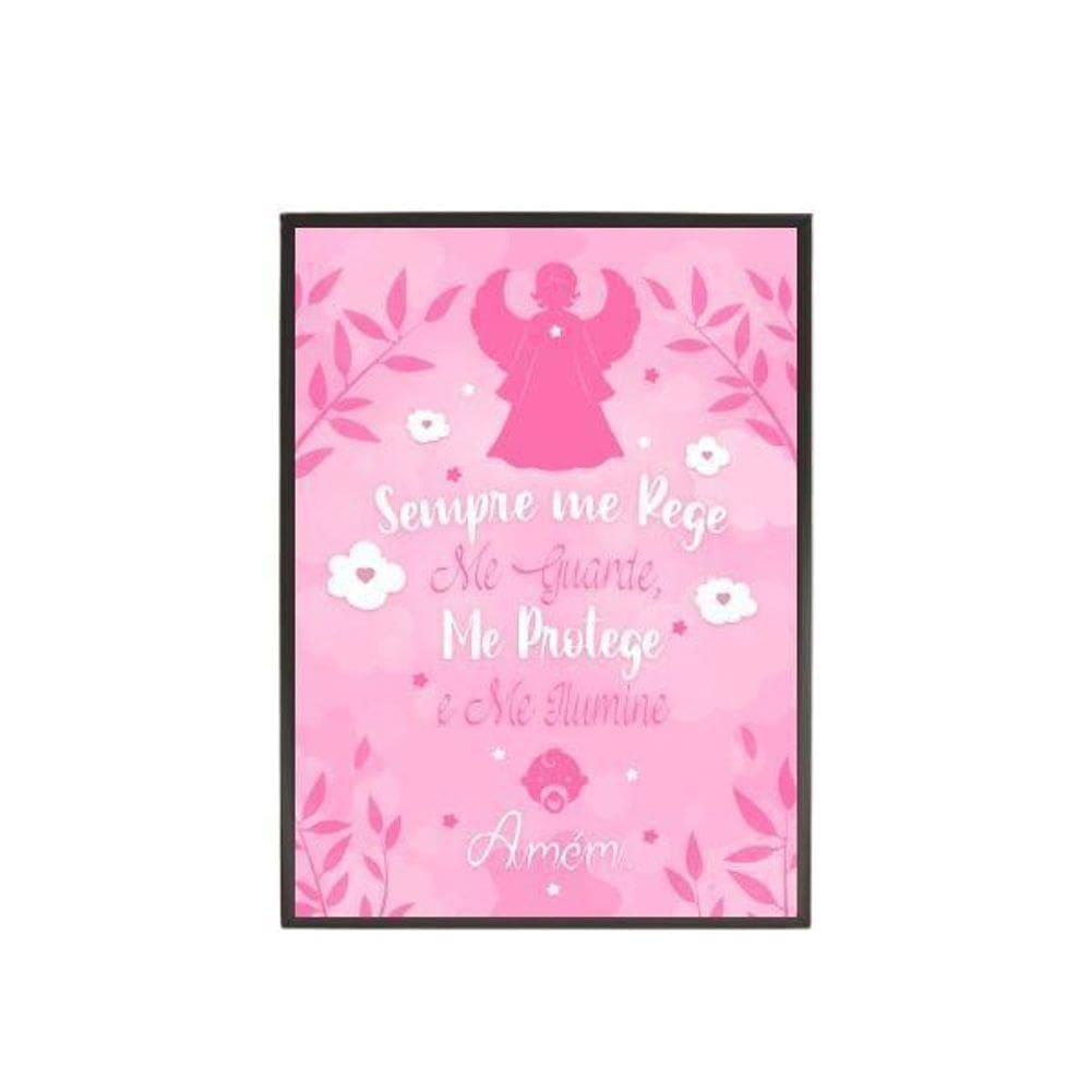 Quadro Infantil Sempre Me Rege Rosa 33X24 Com Vidro - Preta